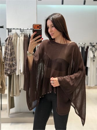 Trasparan Kuş Göz Bluz KAHVE