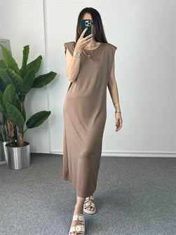 Vatkalı Kahve Modal Elbise