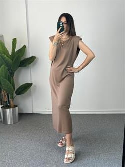 Vatkalı Kahve Modal Elbise