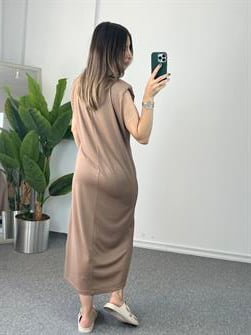 Vatkalı Kahve Modal Elbise