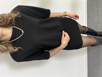 Vatkalı T-shirt Siyah Elbise