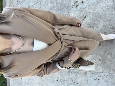 Vizon Kuşaklı Kaşe Kaban