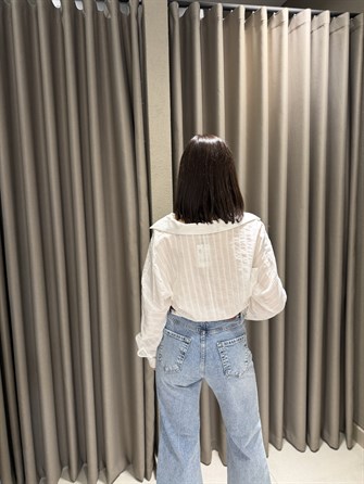 Yarasa Kol Çizgili Gömlek BEYAZ