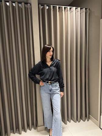 Yarasa Kol Çizgili Gömlek SİYAH