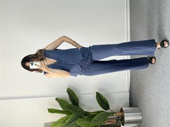 Yelekli Lacivert Ham Keten Takım 