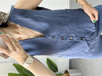 Yelekli Lacivert Ham Keten Takım 