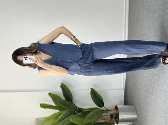 Yelekli Lacivert Ham Keten Takım 