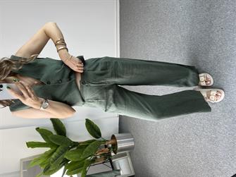 Yelekli Yeşil Ham Keten Takım 