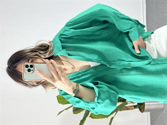 Yeşil Düşük Omuz Tensel Gömlek