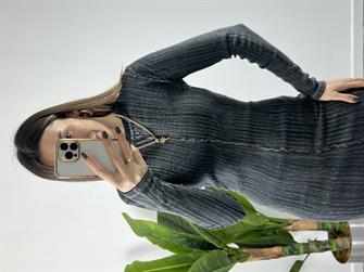 Yıkamalı Gri Triko Elbise