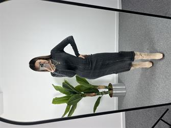 Yıkamalı Gri Triko Elbise