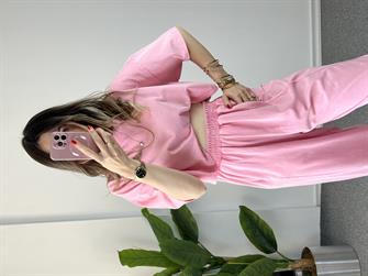 Yıkamalı Pembe Crop Takım