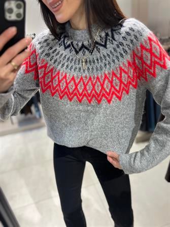 Zigzag Desenli Gri Kazak