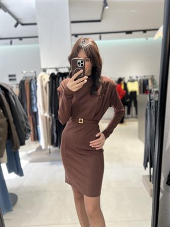 Zr Model Vatkalı Mini Elbise KAHVE
