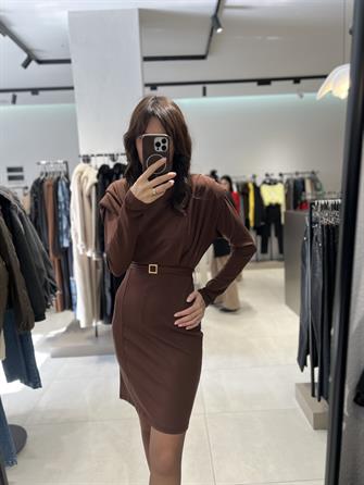 Zr Model Vatkalı Mini Elbise KAHVE