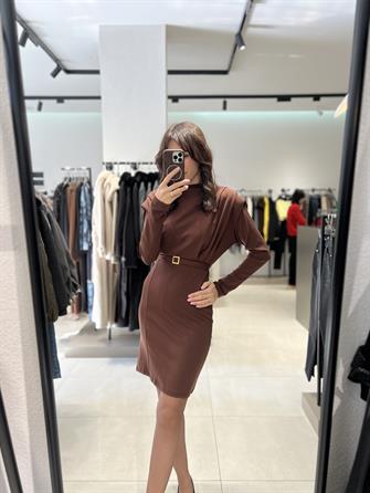 Zr Model Vatkalı Mini Elbise KAHVE