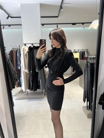 Zr Model Vatkalı Mini Elbise SİYAH