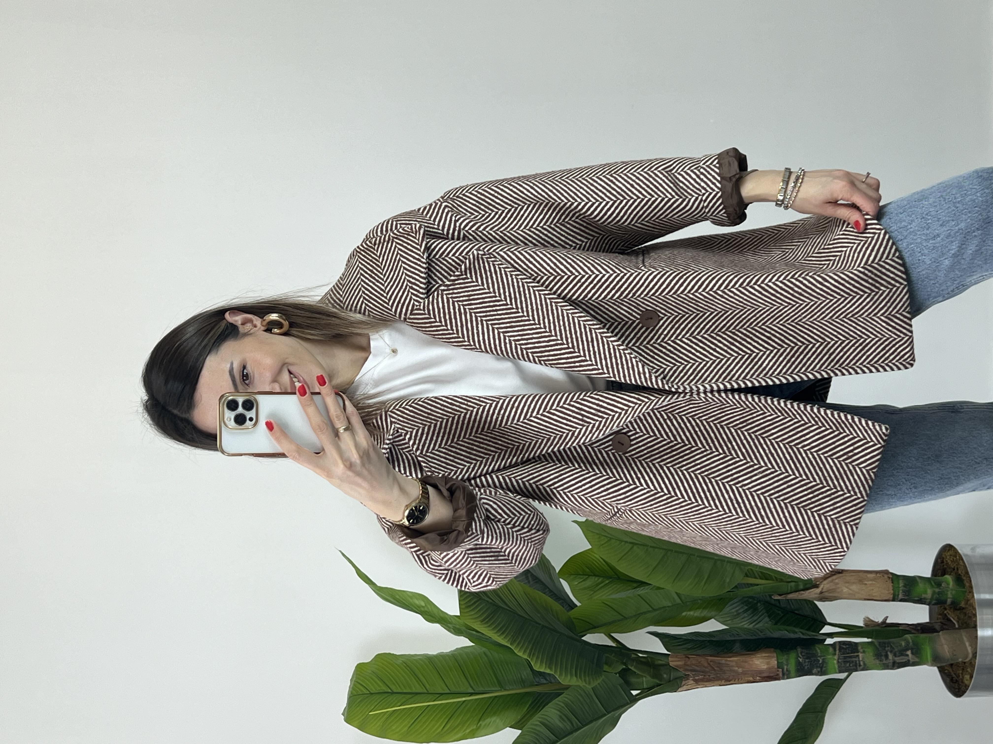 Balıksırtı Desen Owersize Kaban