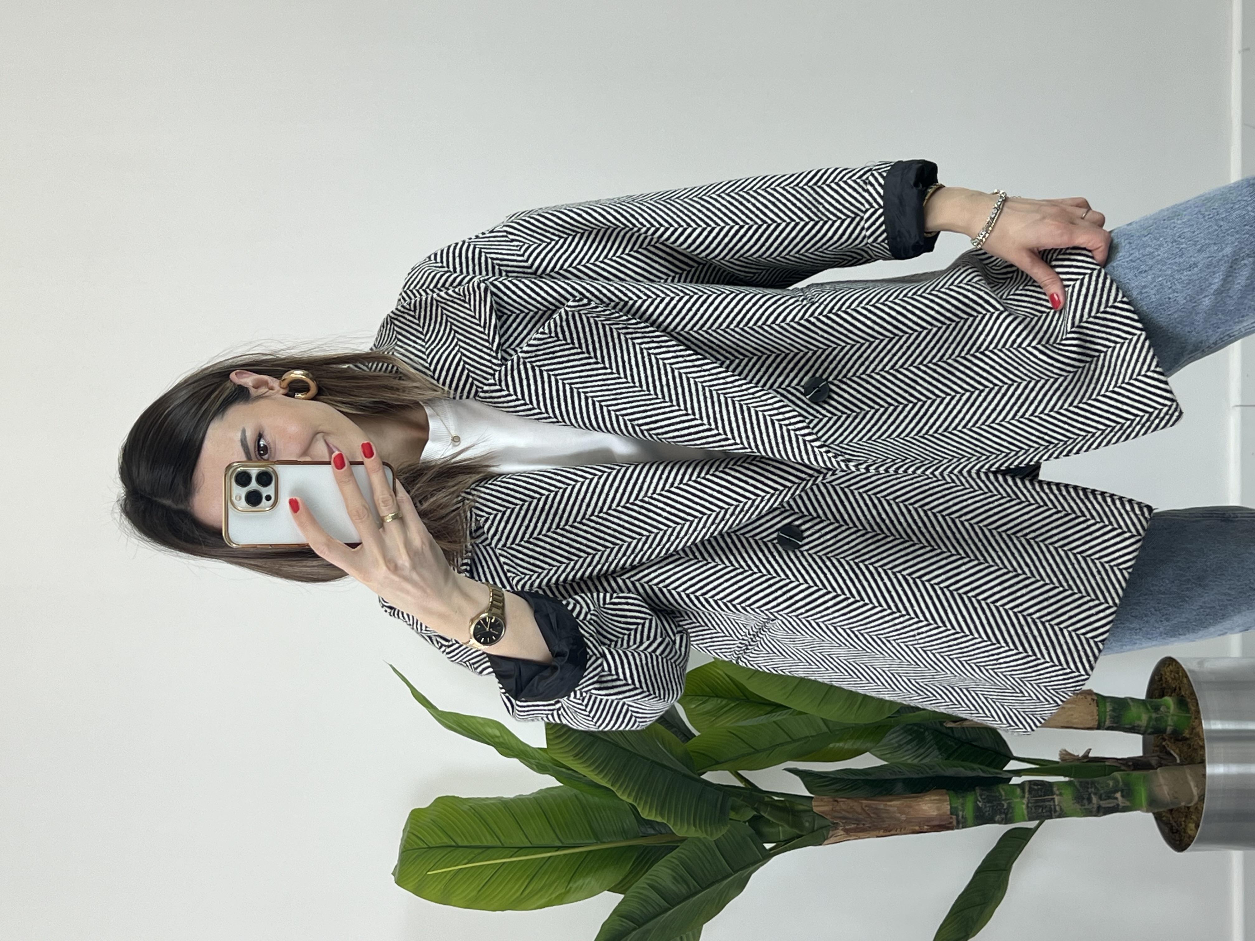 Balıksırtı Desen Owersize Kaban