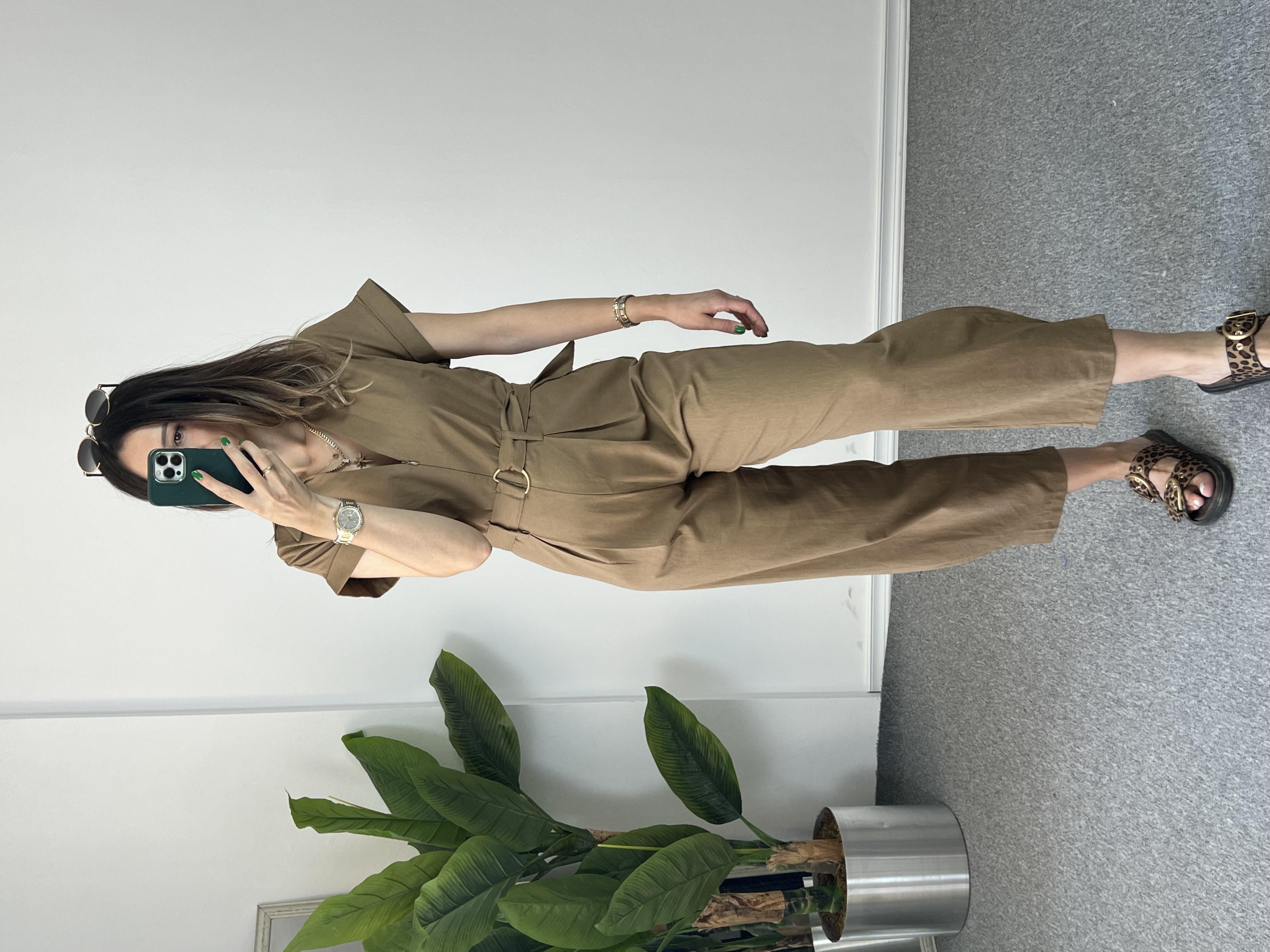 Beli Kemerli Kahve Tulum 