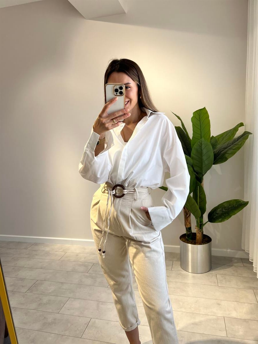 BEYAZ OWERSİZE GÖMLEK 