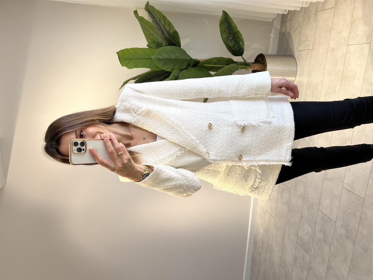 BEYAZ TUVİD BLAZER CEKET