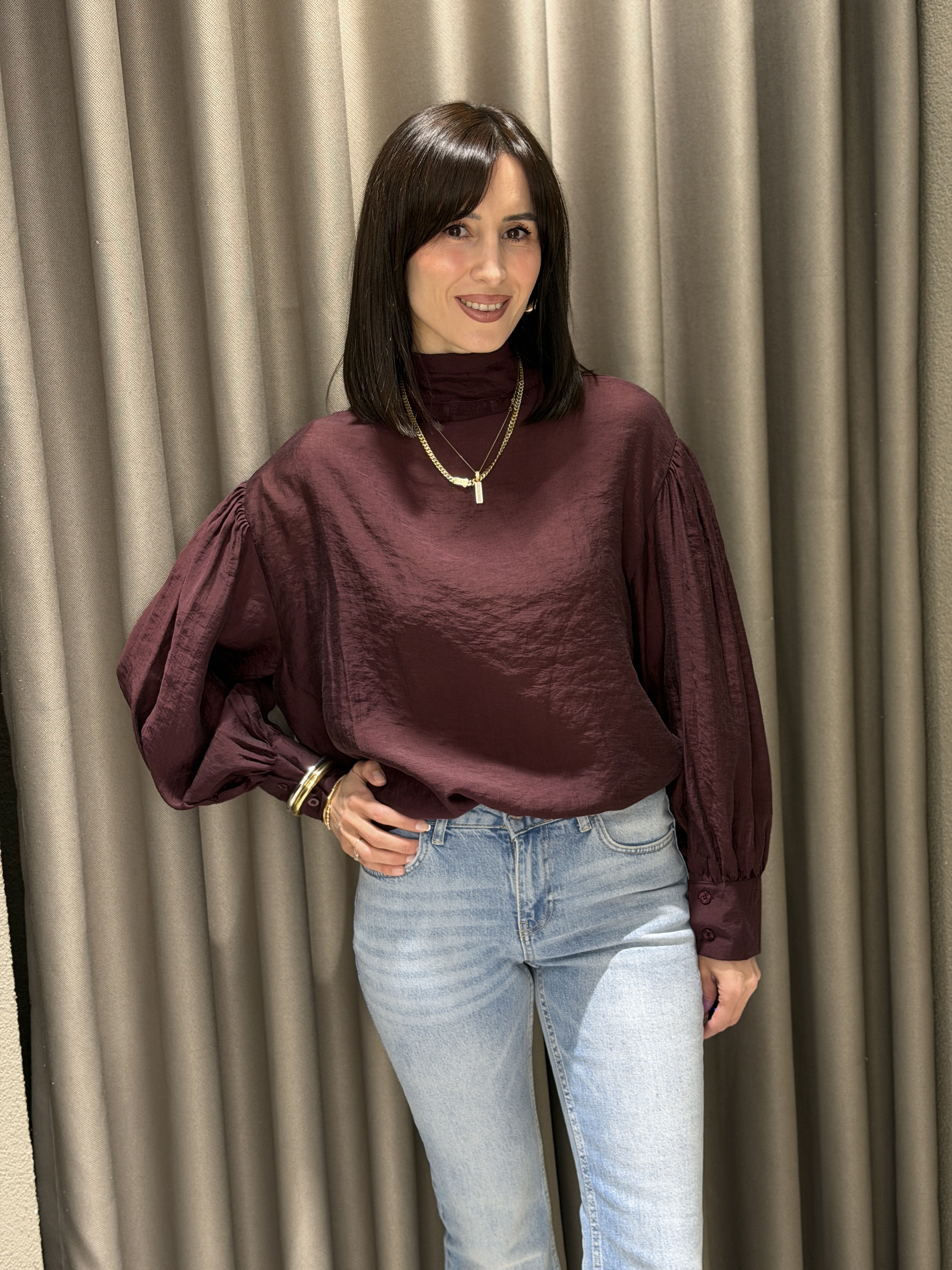 Boyundan Bağlamalı Tül Bluz BORDO 