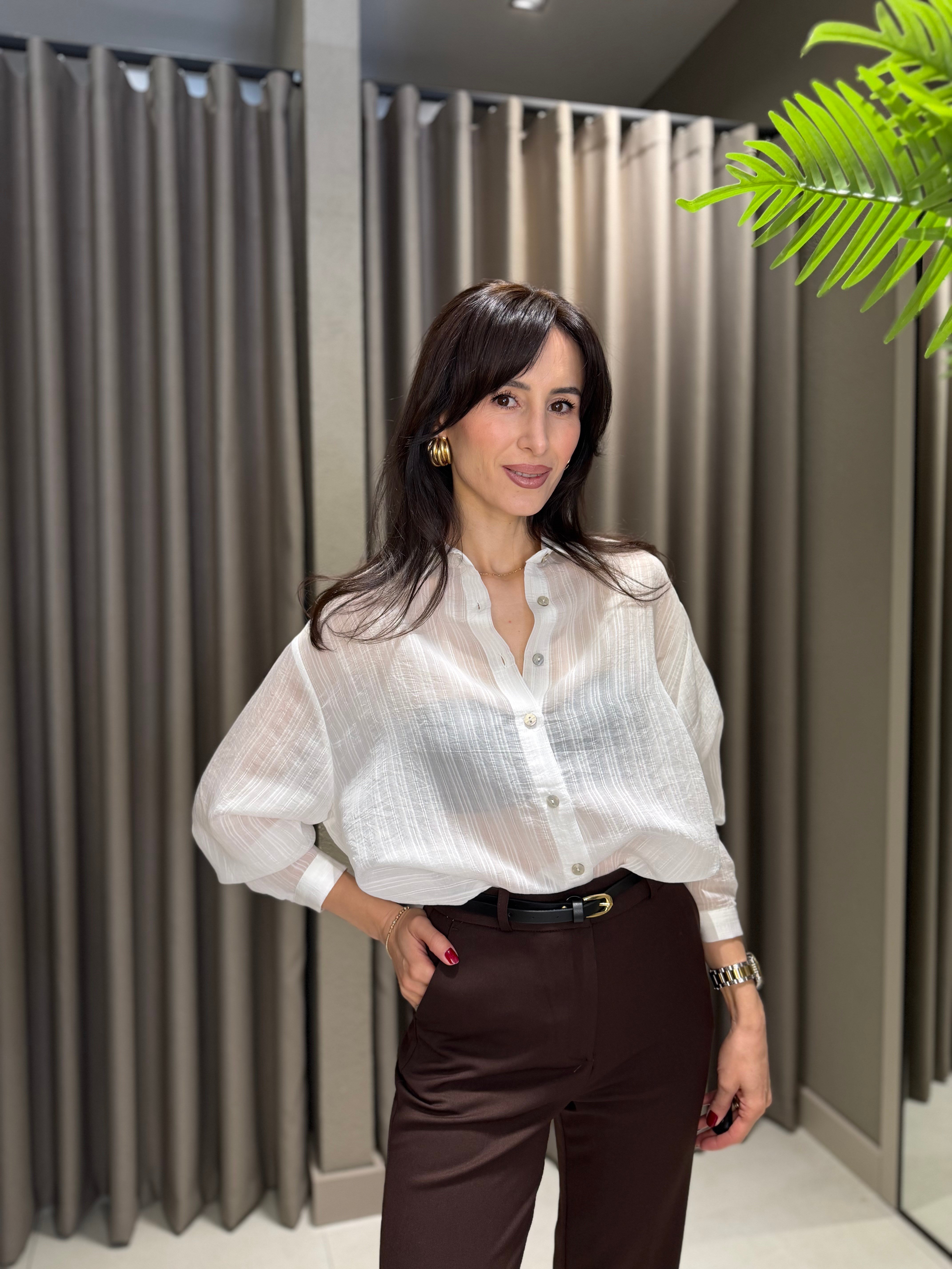 ÇİZGİLİ TRANSPARAN OWERSİZE GÖMLEK BEYAZ