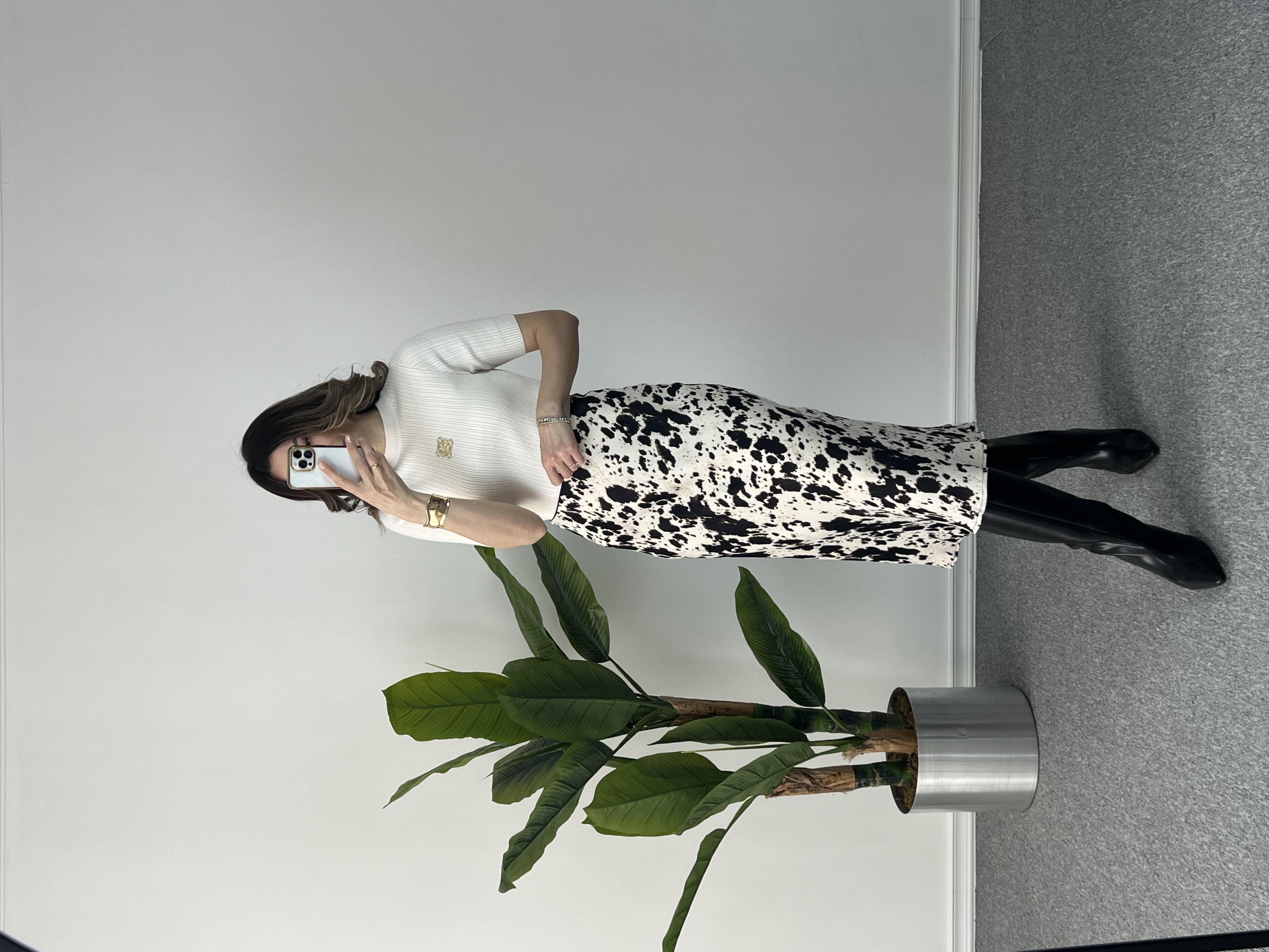 Desenli Saten Midi Boy Etek