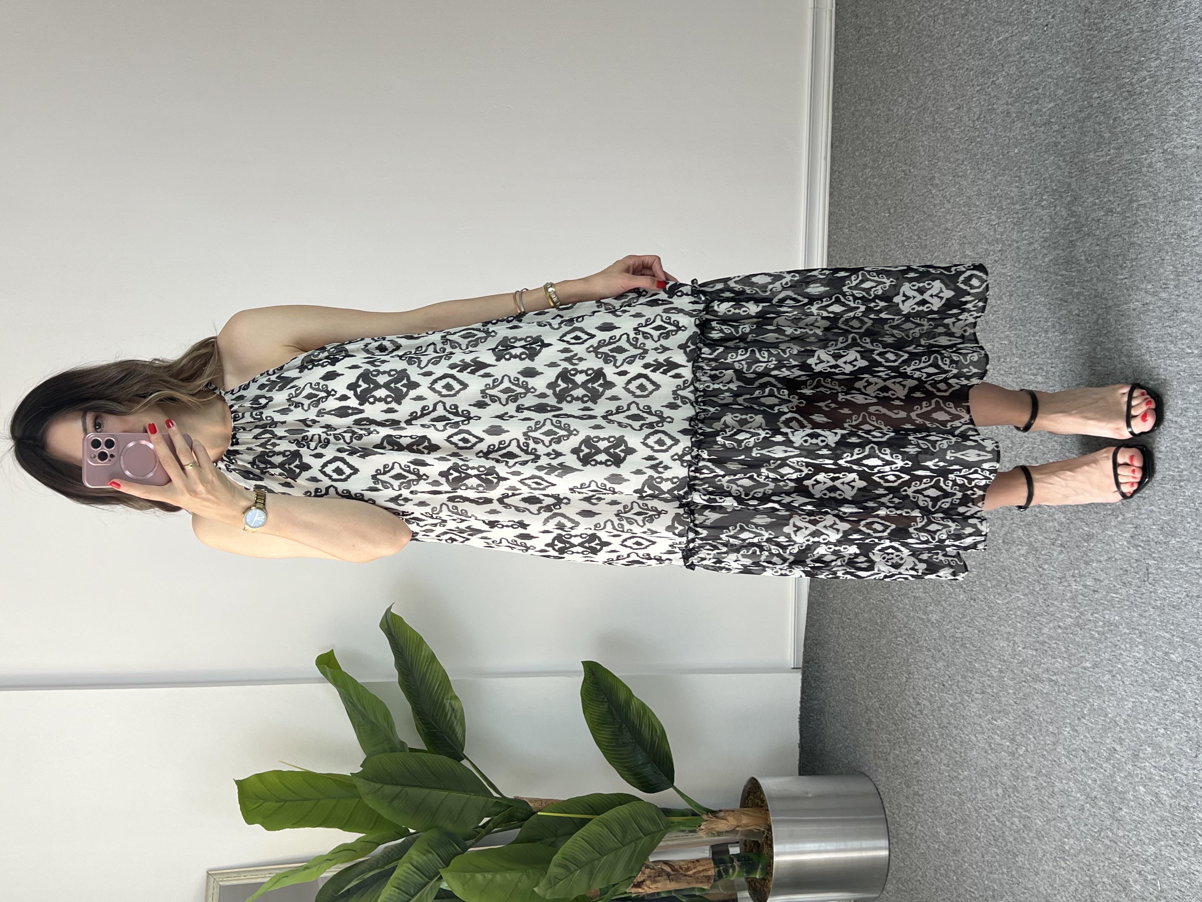 Desenli Şifon Midi Boy Elbise