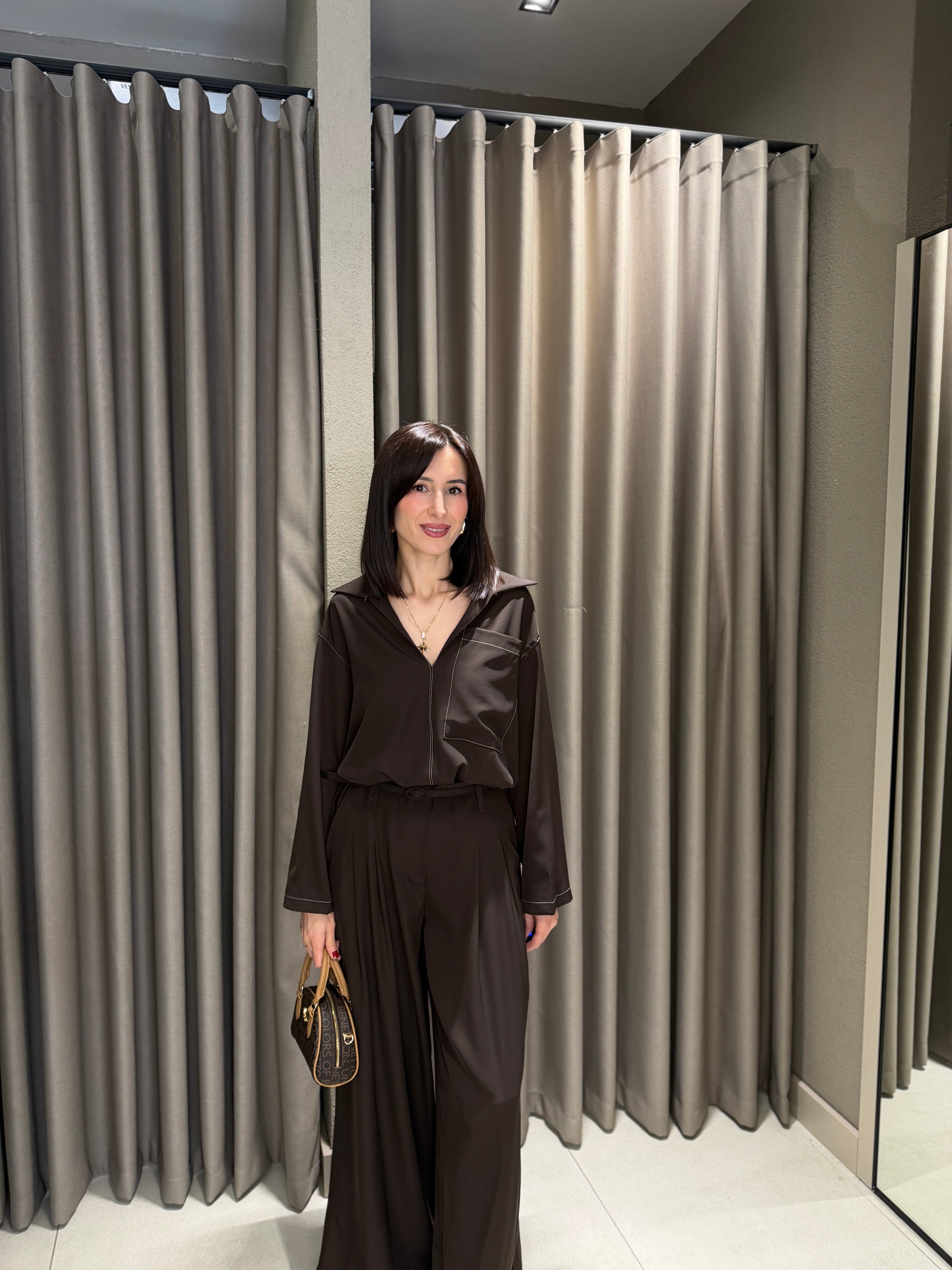 Dikiş Detay Takım KAHVE