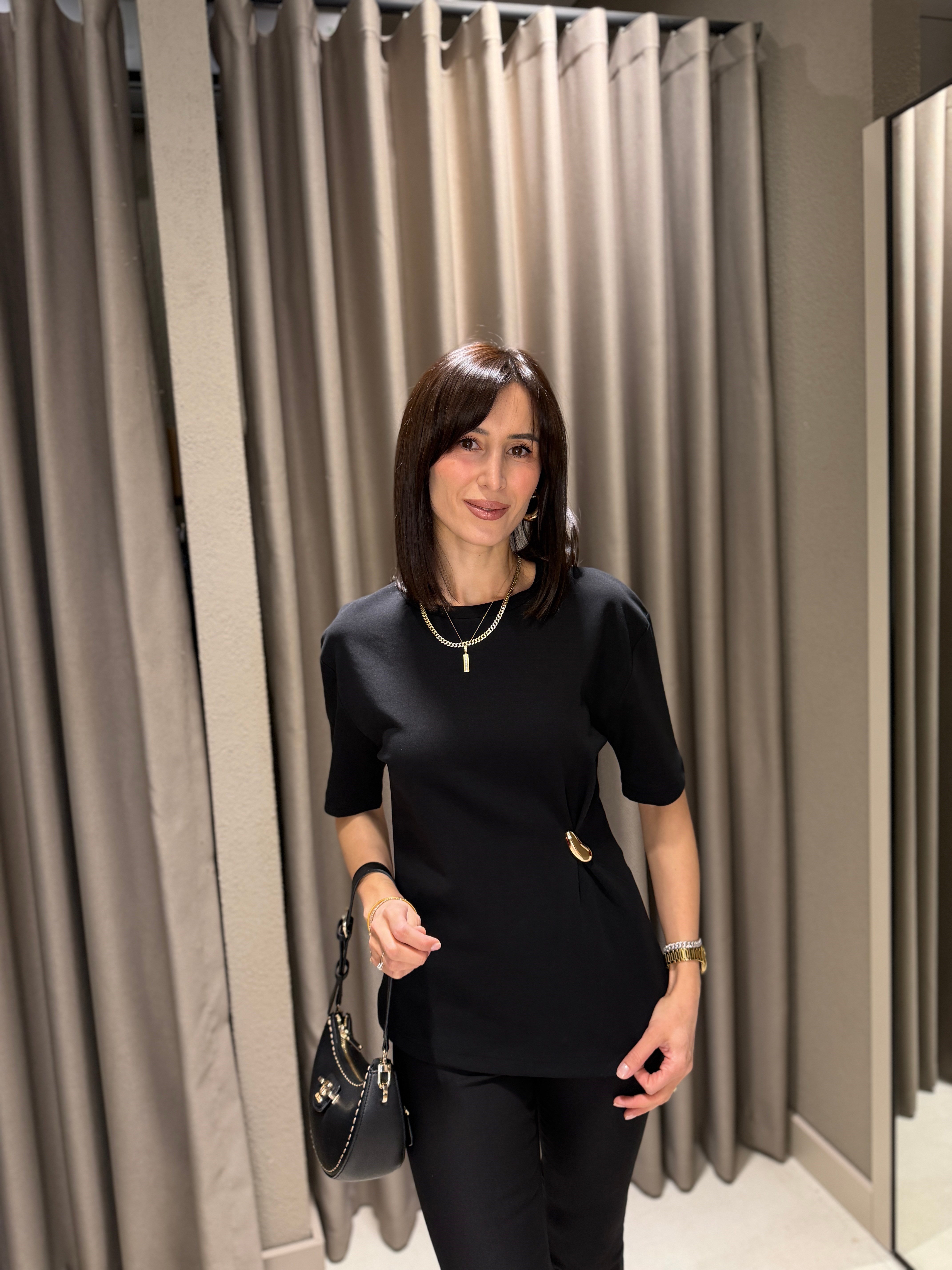 DİLVİN Beli Tokalı Premium Tshırt SİYAH