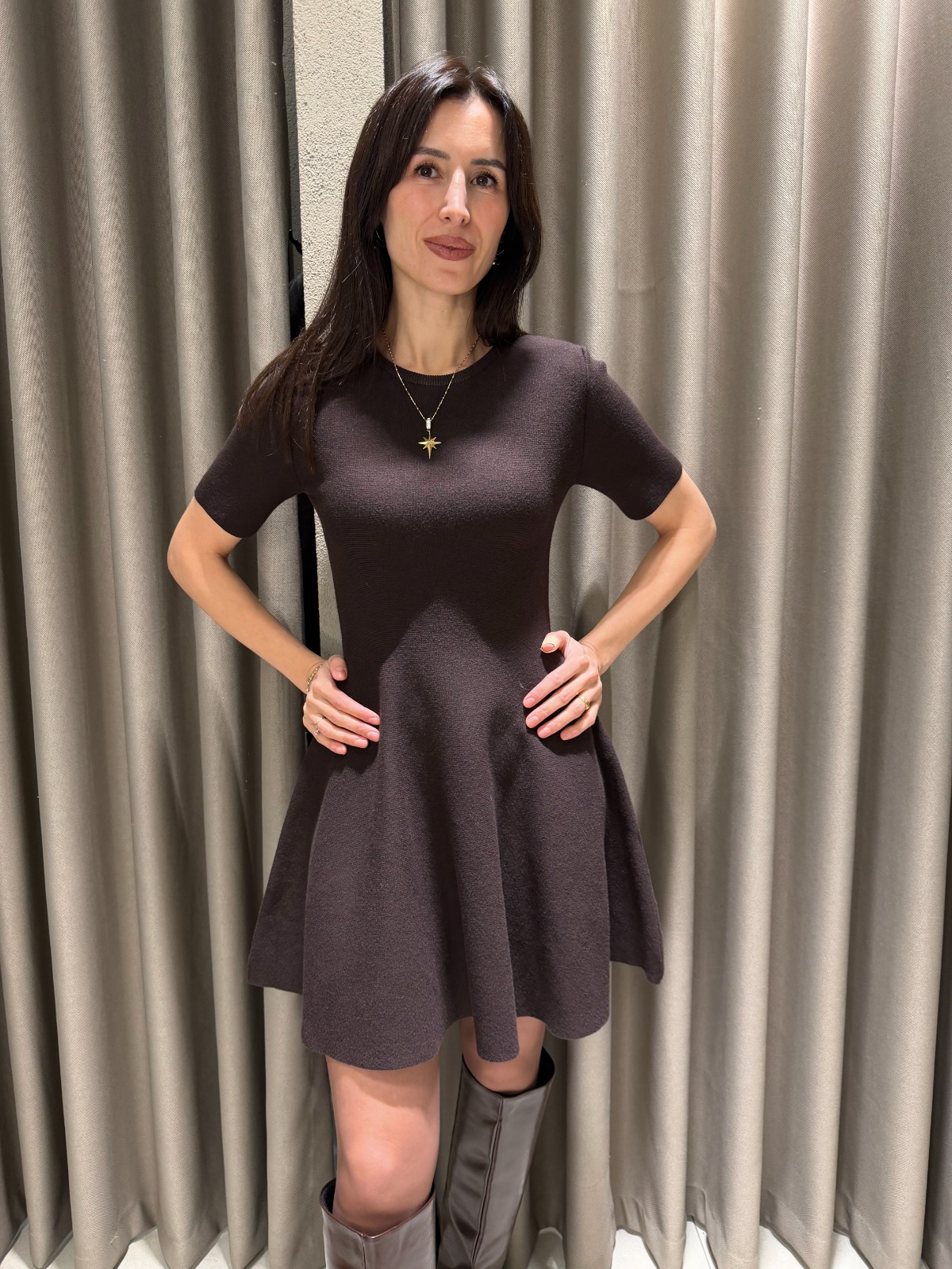 DİLVİN ÇELİK TRİKO ÇAN ELBİSE KAHVE