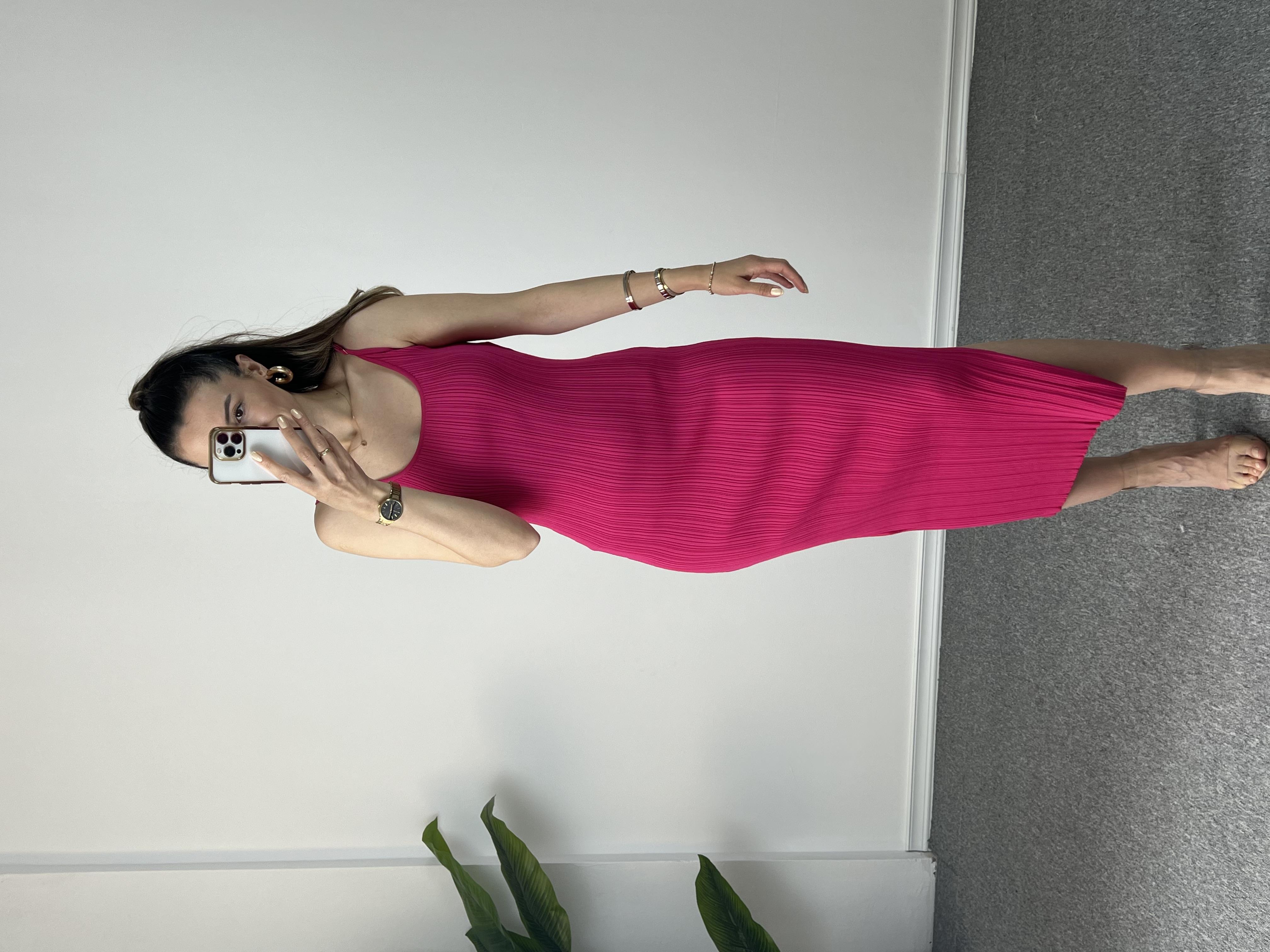 Dilvin Fuşya Çelik Triko Elbise