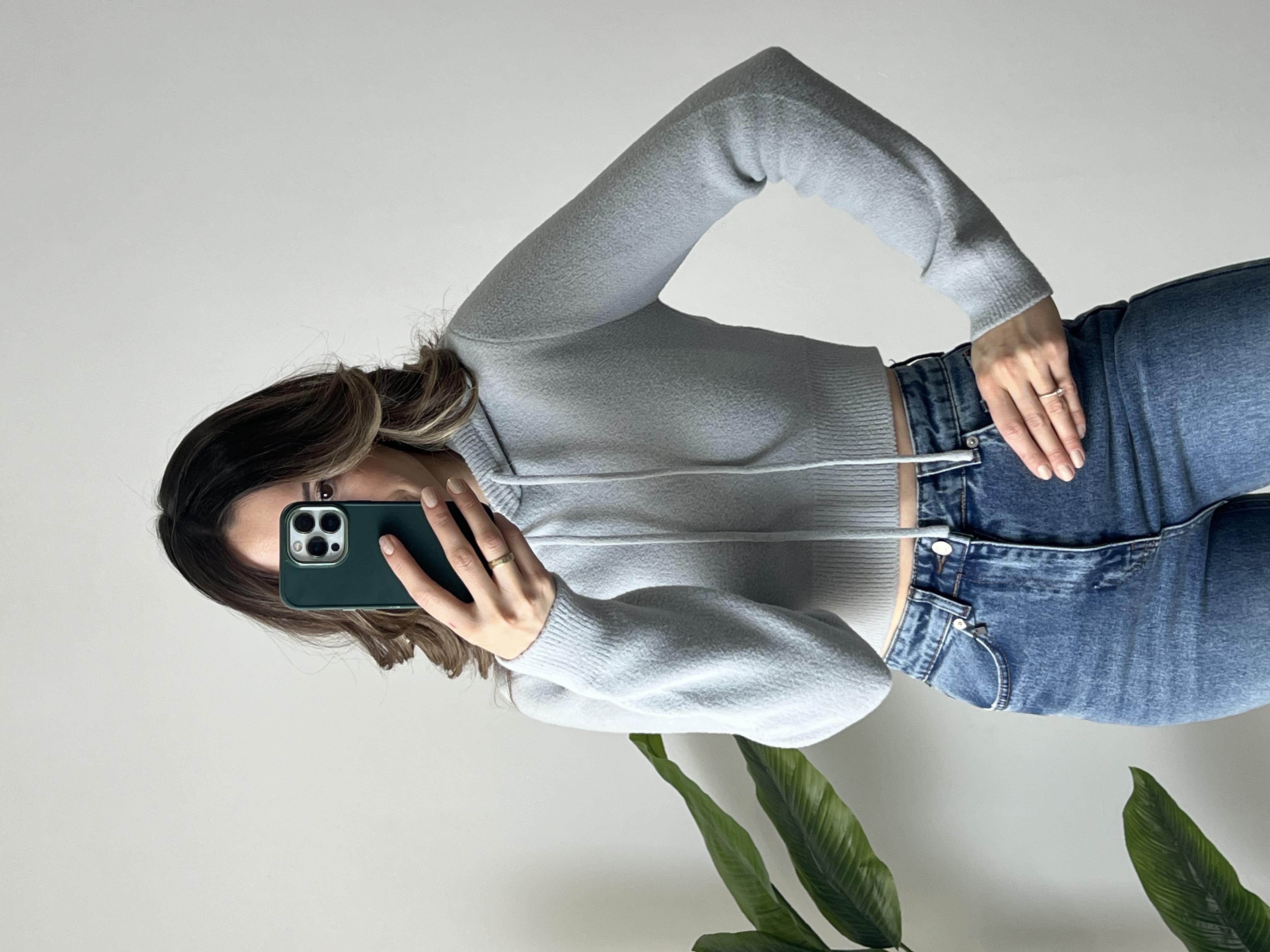 Dilvin Kapüşonlu Yumoş Gri Kazak