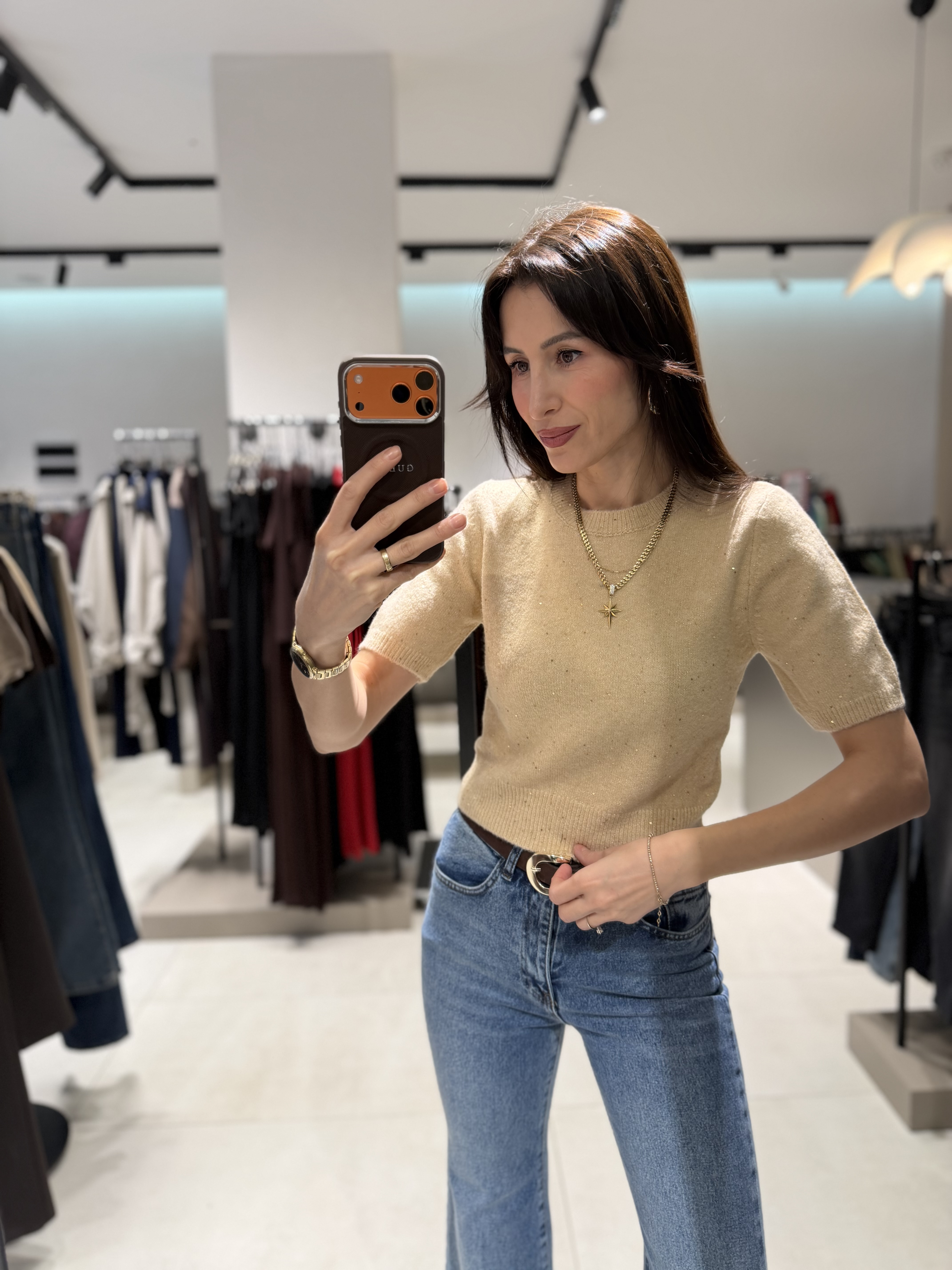 DİLVİN KISA KOLLU SİMLİ KAZAK KREM