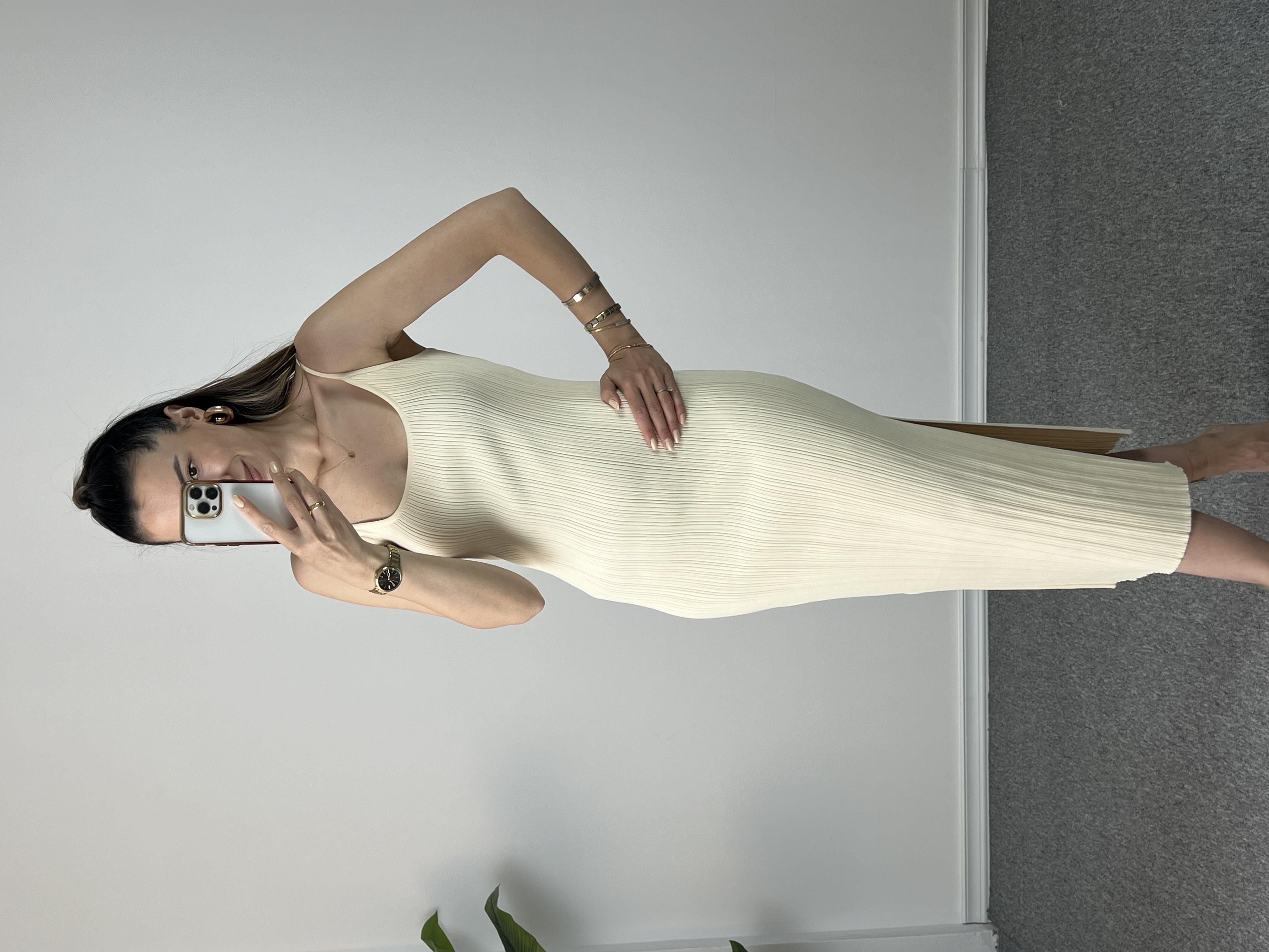 Dilvin Krem Çelik Triko Elbise