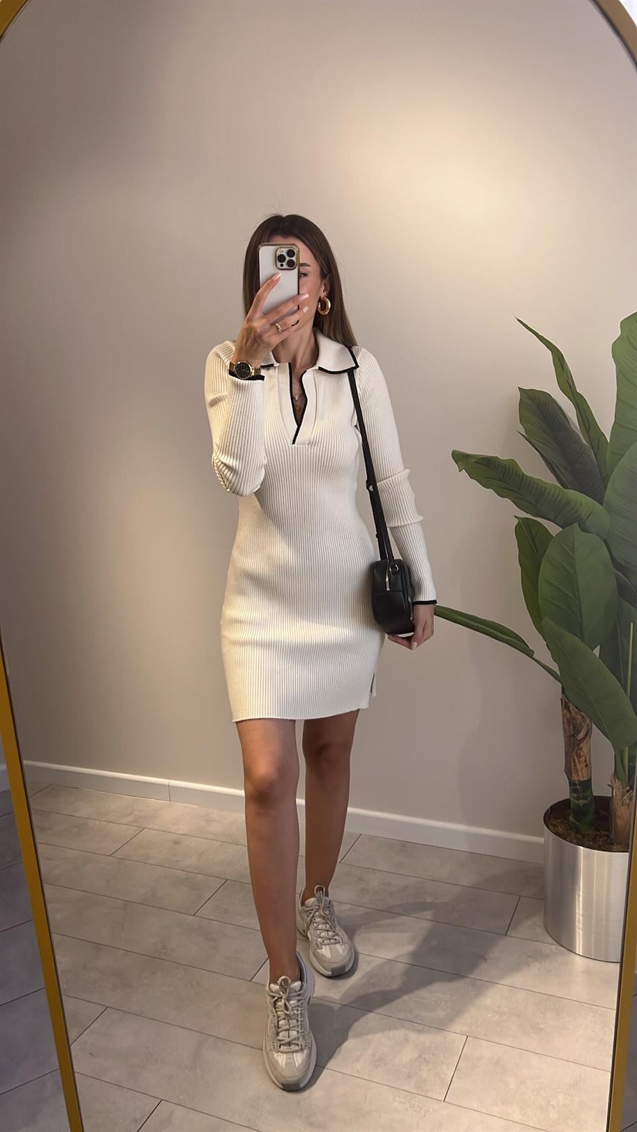 DİLVİN POLO YAKA TRİKO ELBİSE