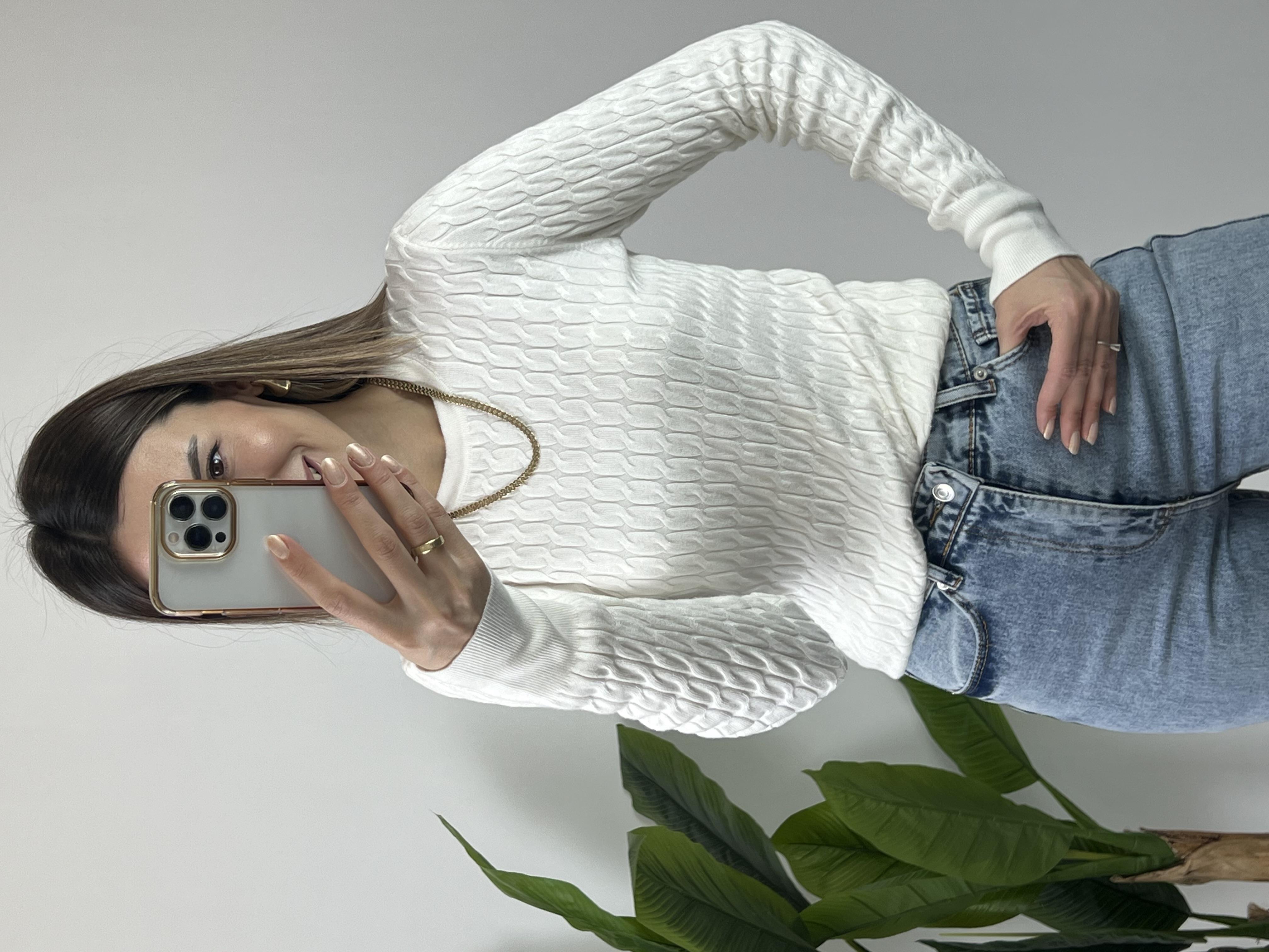 Dilvin Saç Örgü Beyaz Kazak