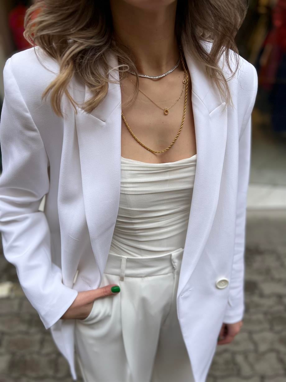 DLV BEYAZ OWERSİZE BLAZER CEKET