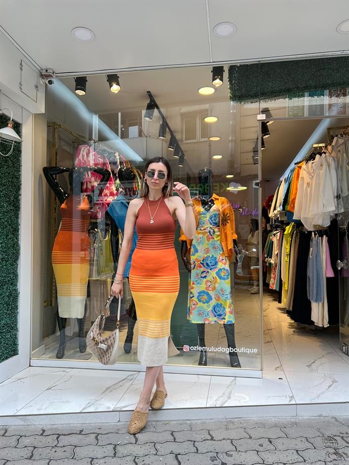 DLV ÇELİK TRİKO ÇİZGİLİ ELBİSE