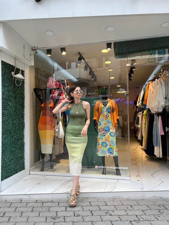 DLV ÇELİK TRİKO ÇİZGİLİ ELBİSE