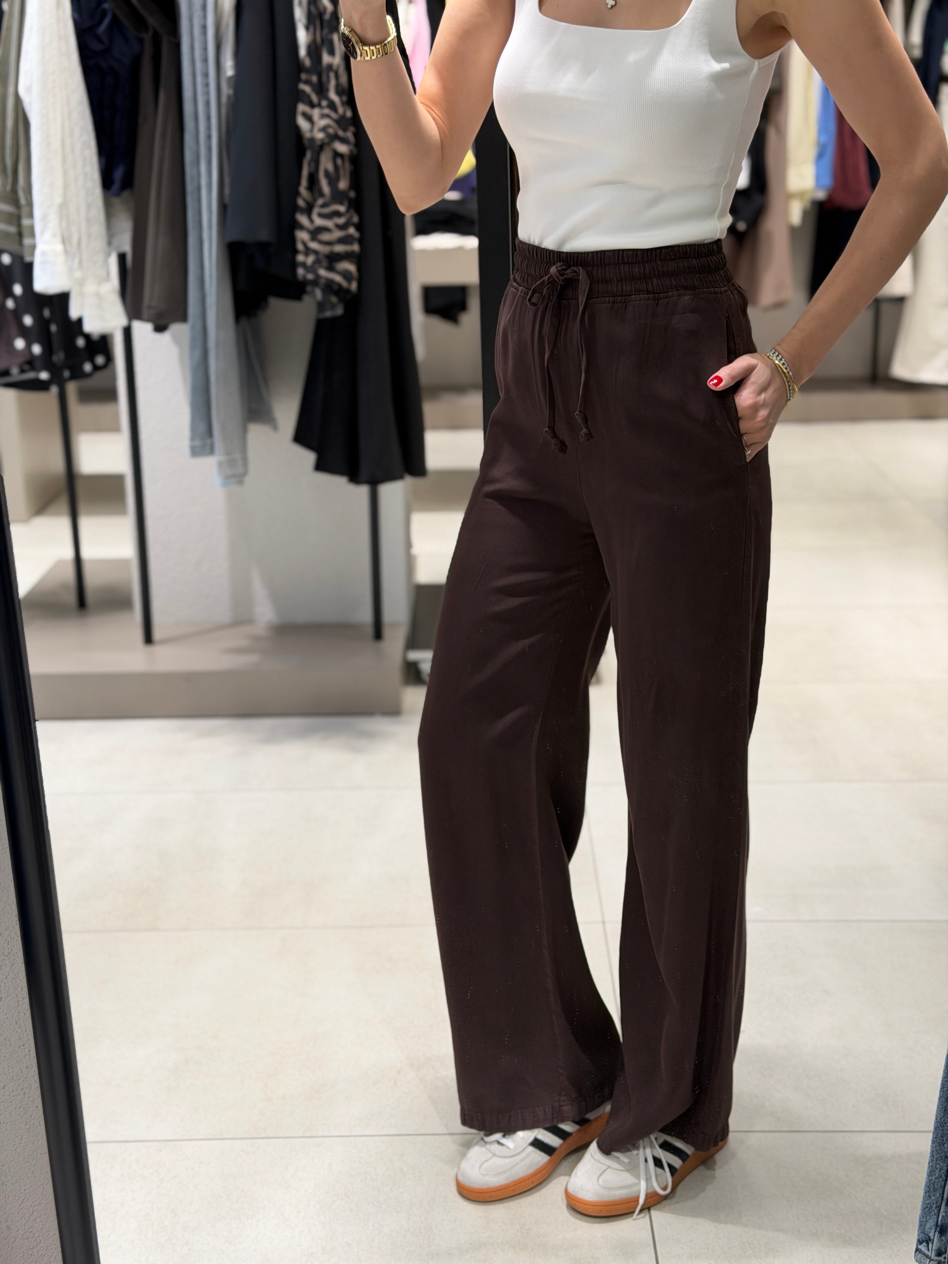 Dubble Paça Tensel Pantolon KAHVE