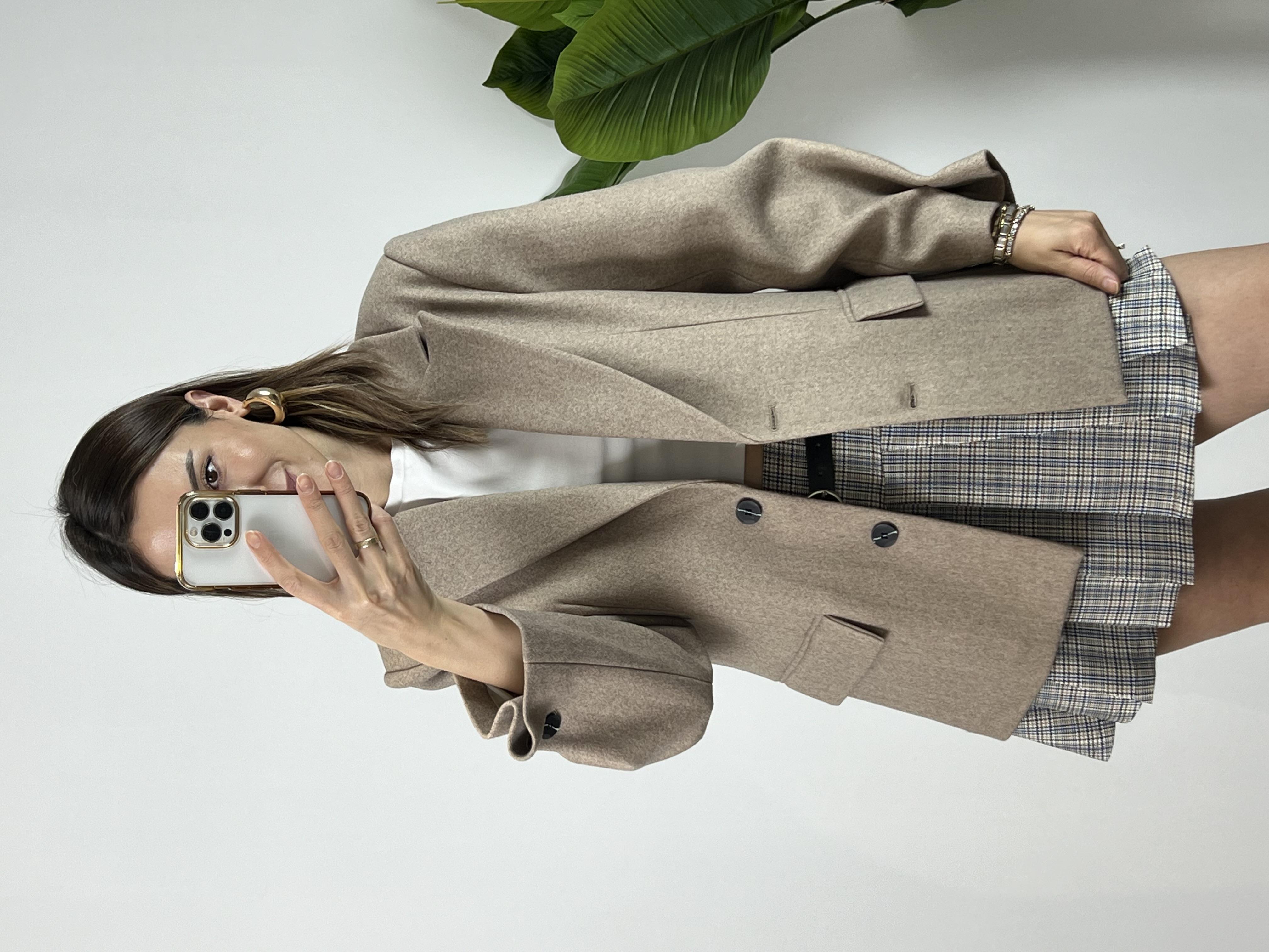 DÜĞME DETAYLI VİZON KAŞE BLAZER CEKET