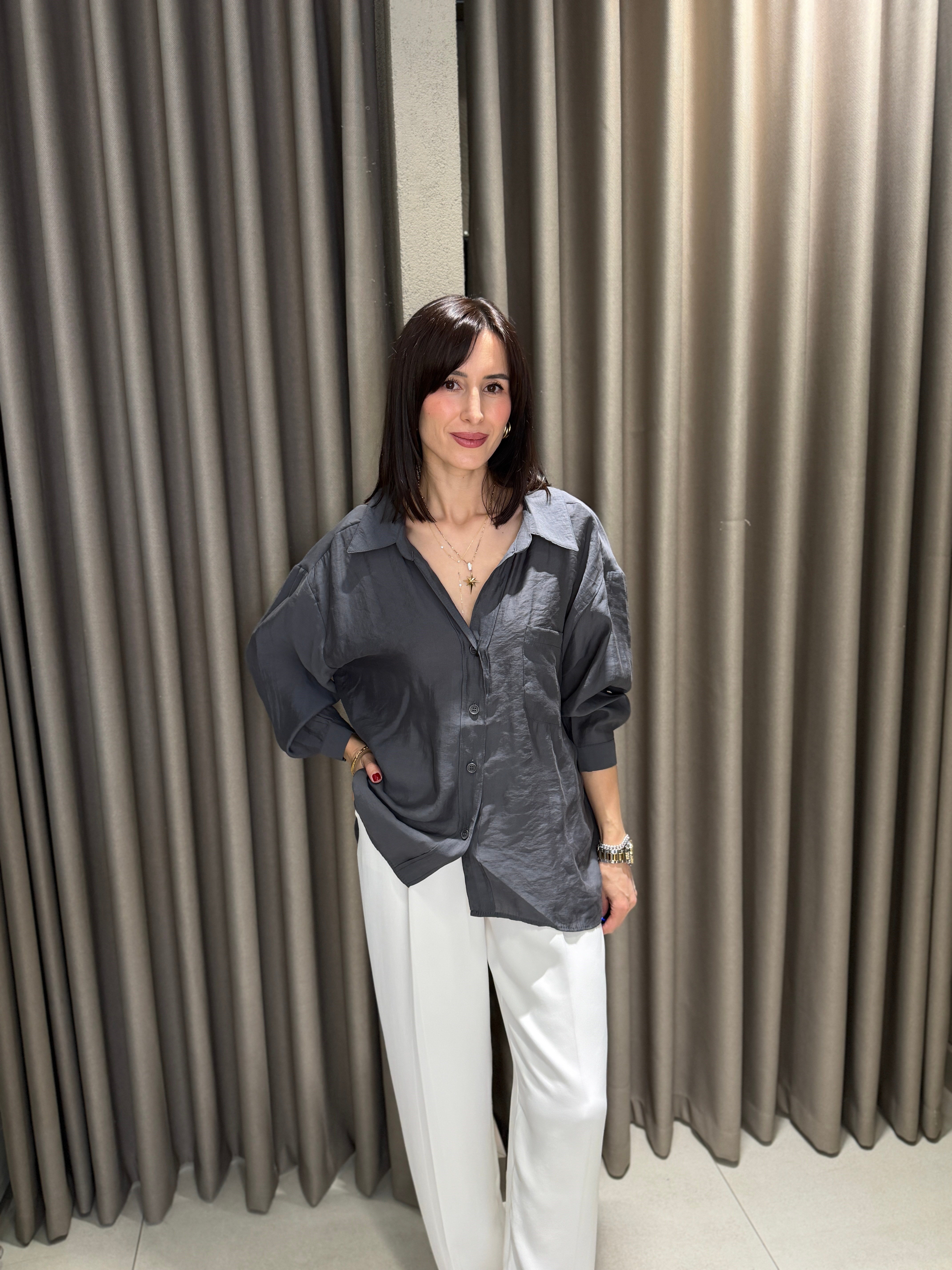 Düşük Omuz Tensel Gömlek ANTRASİT