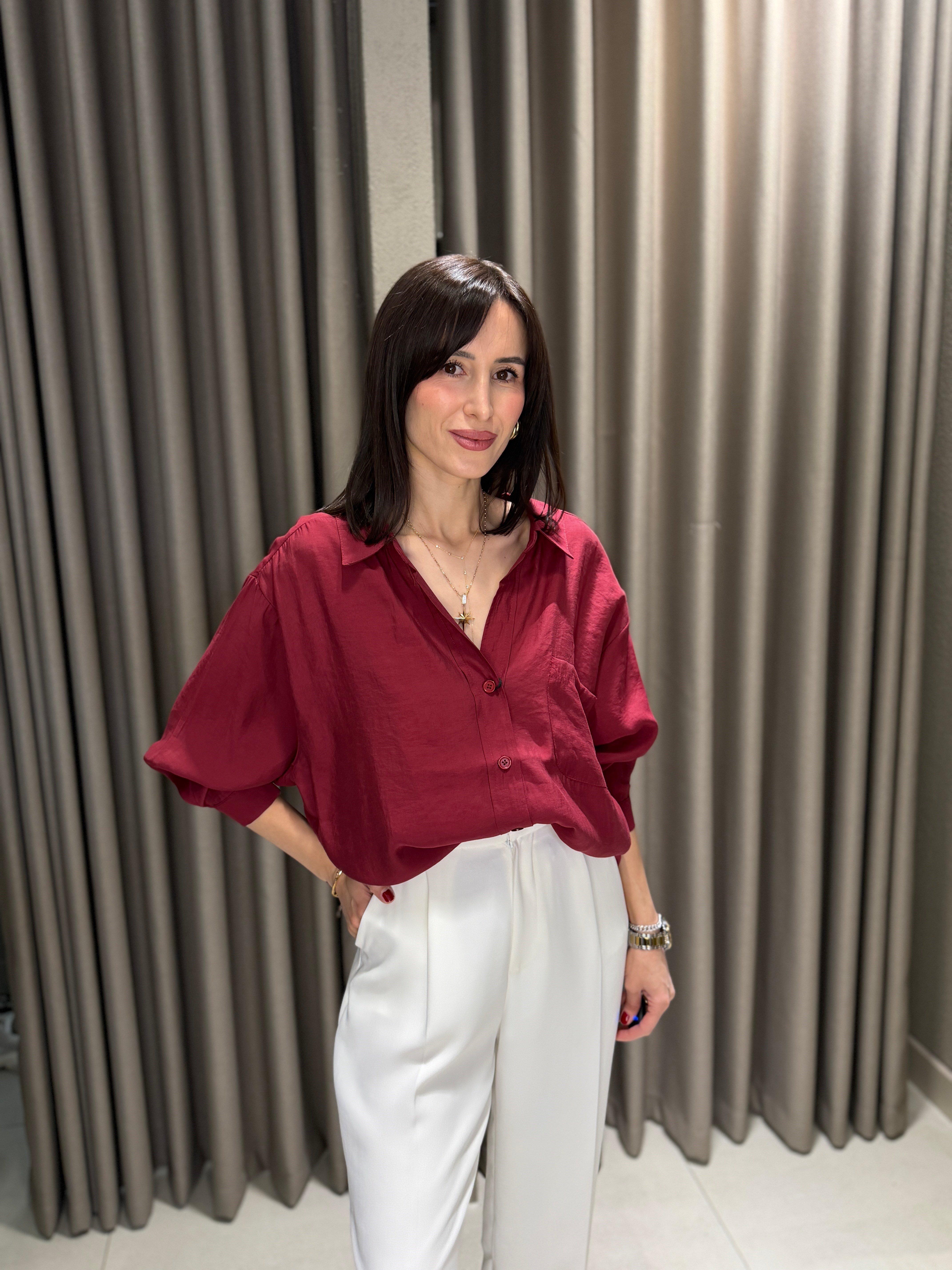 Düşük Omuz Tensel Gömlek BORDO