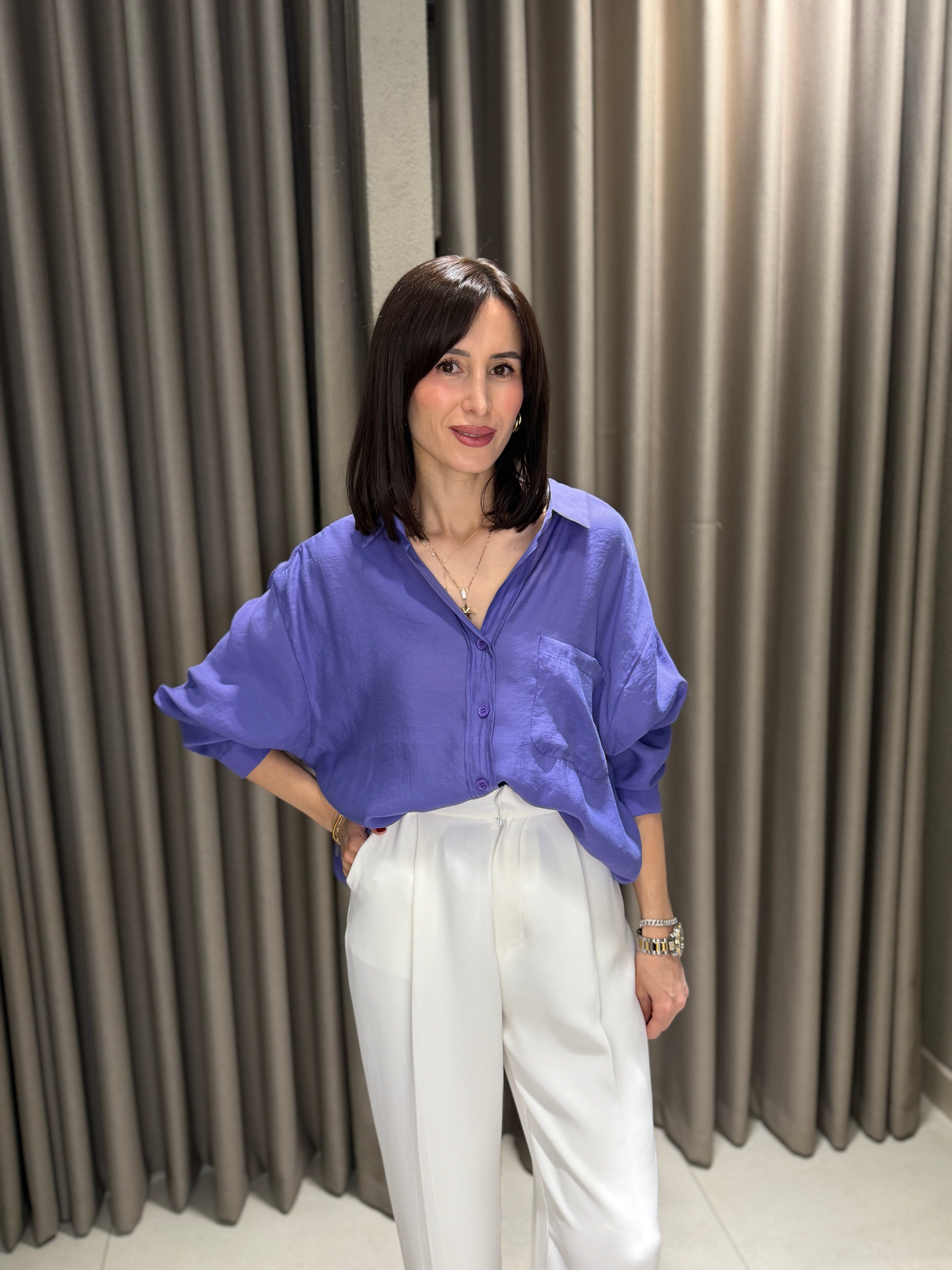 Düşük Omuz Tensel Gömlek MOR