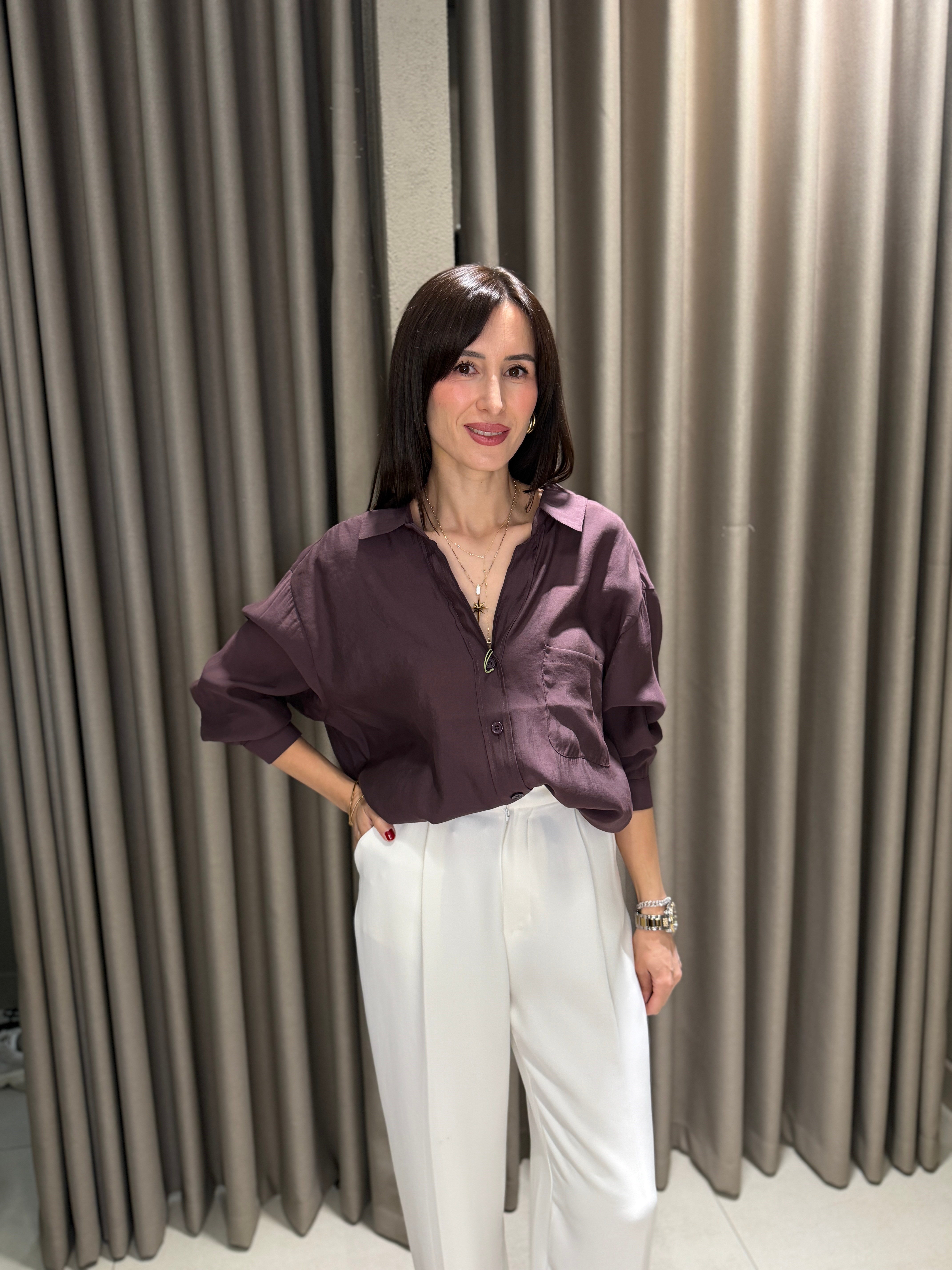 Düşük Omuz Tensel Gömlek MÜRDÜM