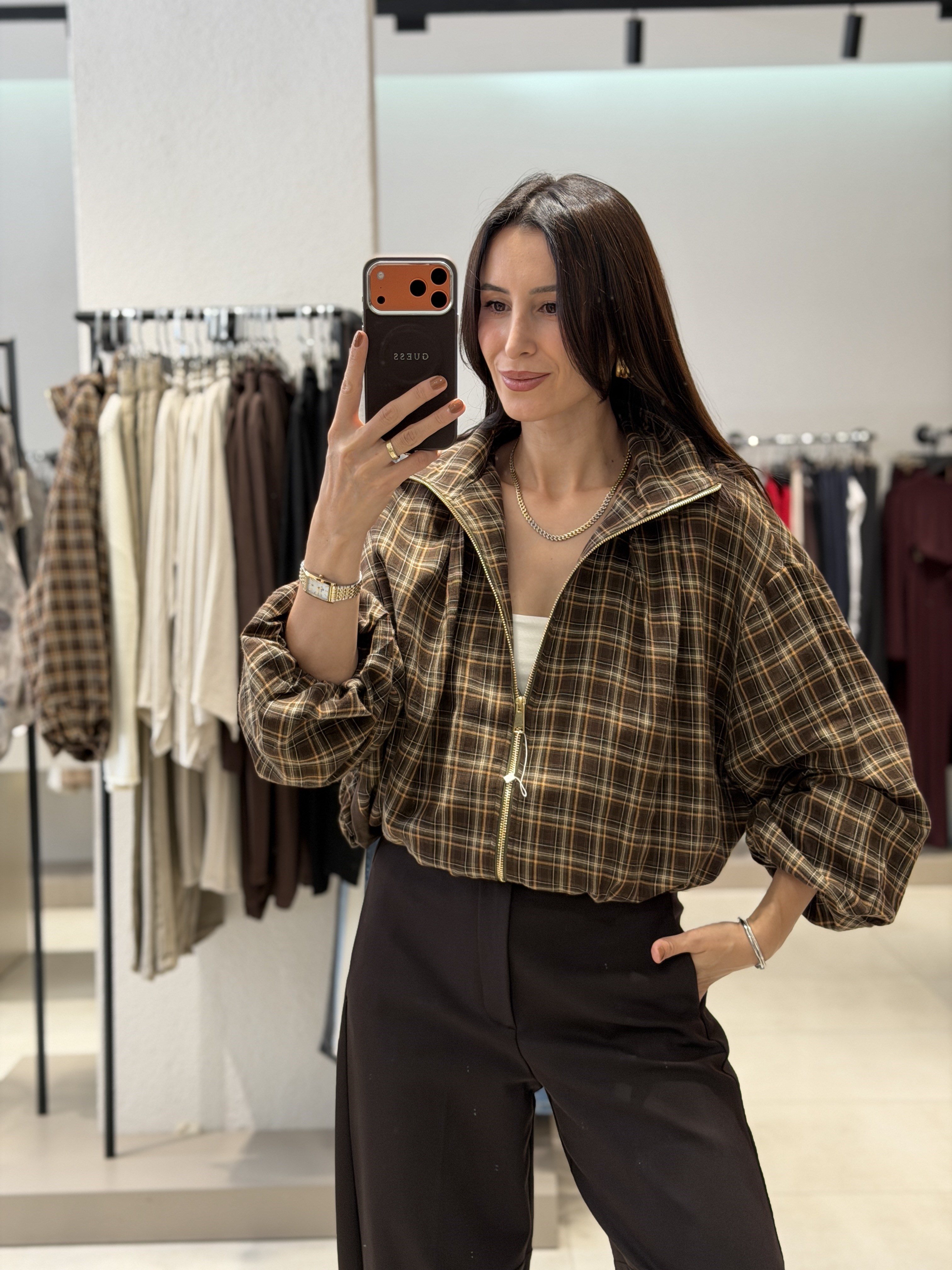 Ekose Bomber Ceket KAHVE