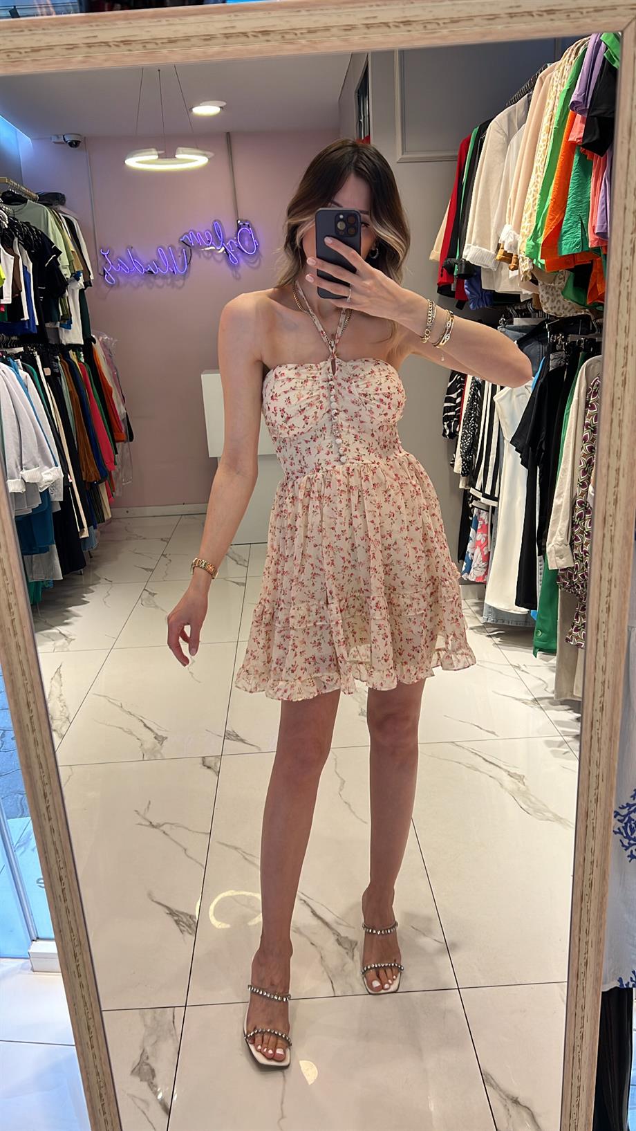 ETK ŞİFON ÇİÇEKLİ ELBİSE